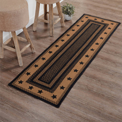 Farmhouse Star Rectangle Braided Rug 24x78" Runner - with Pad - Primitive Star Quilt Shop