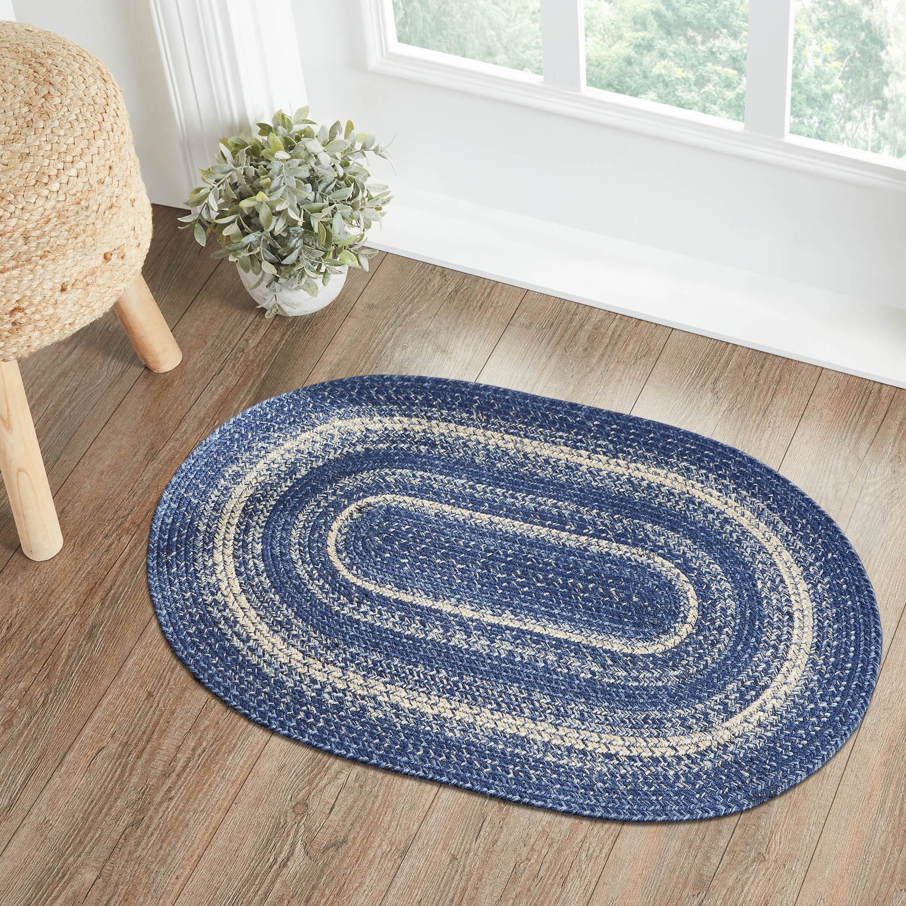 Great Falls Blue Oval Braided Rug 24x36 - with Pad
