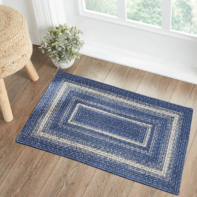 Great Falls Blue Rectangle Braided Rug 24x36" - with Pad - Primitive Star Quilt Shop