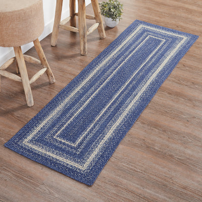 Great Falls Blue Rectangle Braided Rug 24x78" Runner - with Pad - Primitive Star Quilt Shop