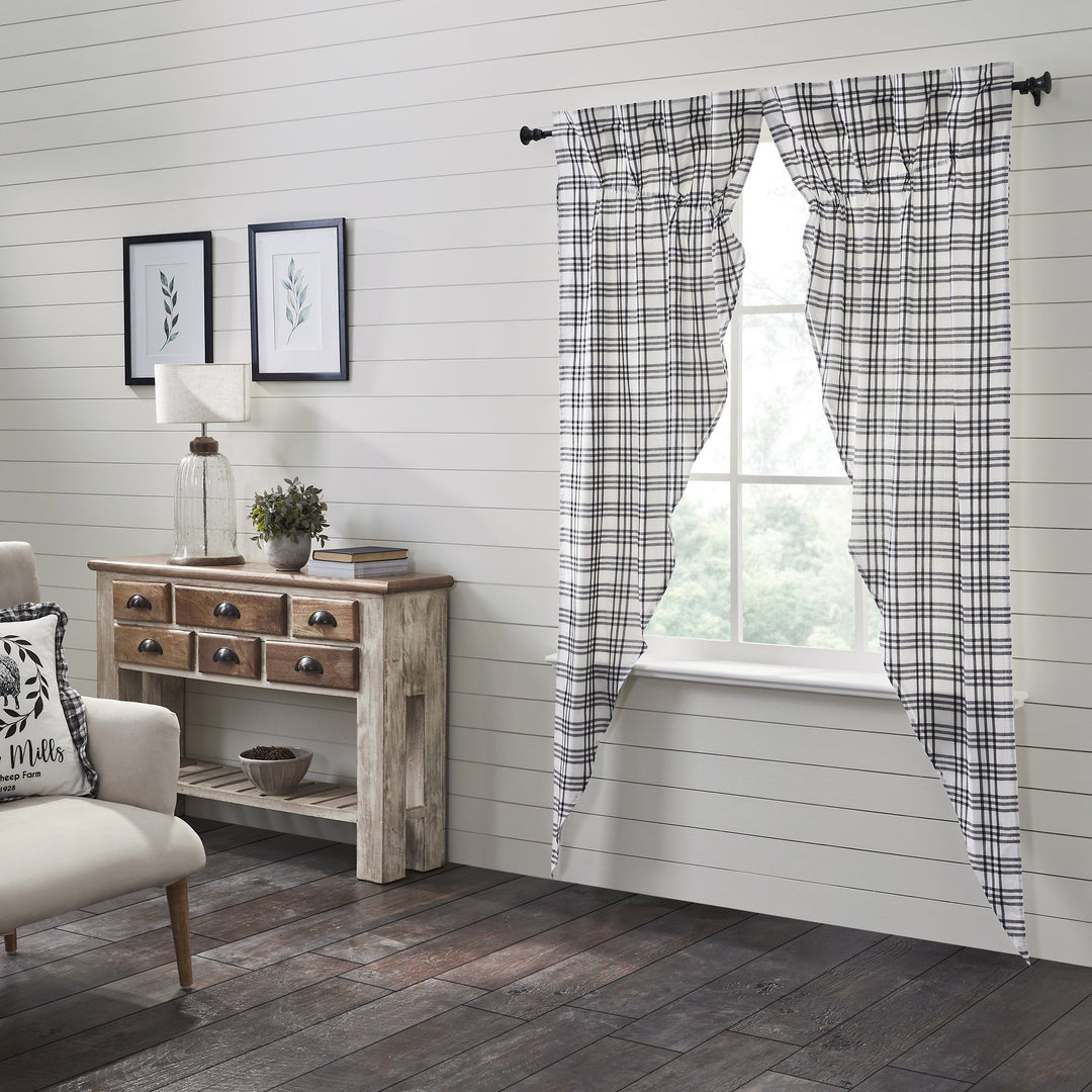 Sawyer Mill Black Plaid Lined Long Prairie Curtains 84\, image size:1080x1080