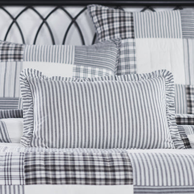 Sawyer Mill Black Ruffled Ticking Stripe Pillow 14x22" Filled - Primitive Star Quilt Shop