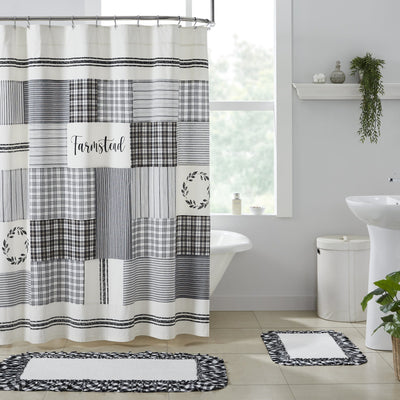 Sawyer Mill Black Stenciled Patchwork Shower Curtain - Primitive Star Quilt Shop