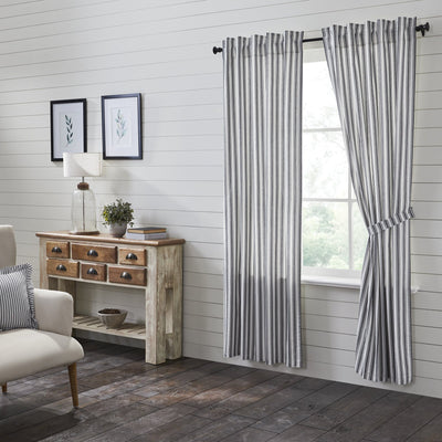 Sawyer Mill Black Ticking Stripe Lined Panel Curtains 84" - Primitive Star Quilt Shop