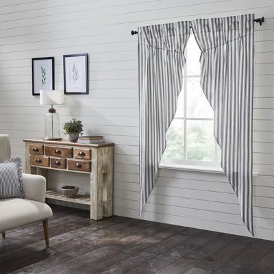 Sawyer Mill Black Ticking Stripe Lined Long Prairie Curtains 84" - Primitive Star Quilt Shop