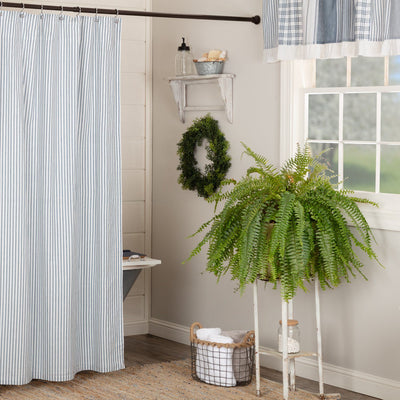 Sawyer Mill Blue Ticking Stripe Shower Curtain - Primitive Star Quilt Shop