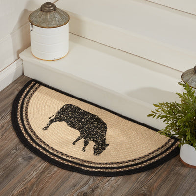 Sawyer Mill Charcoal Cow Half Circle Braided Rug 16.5x33" - Primitive Star Quilt Shop