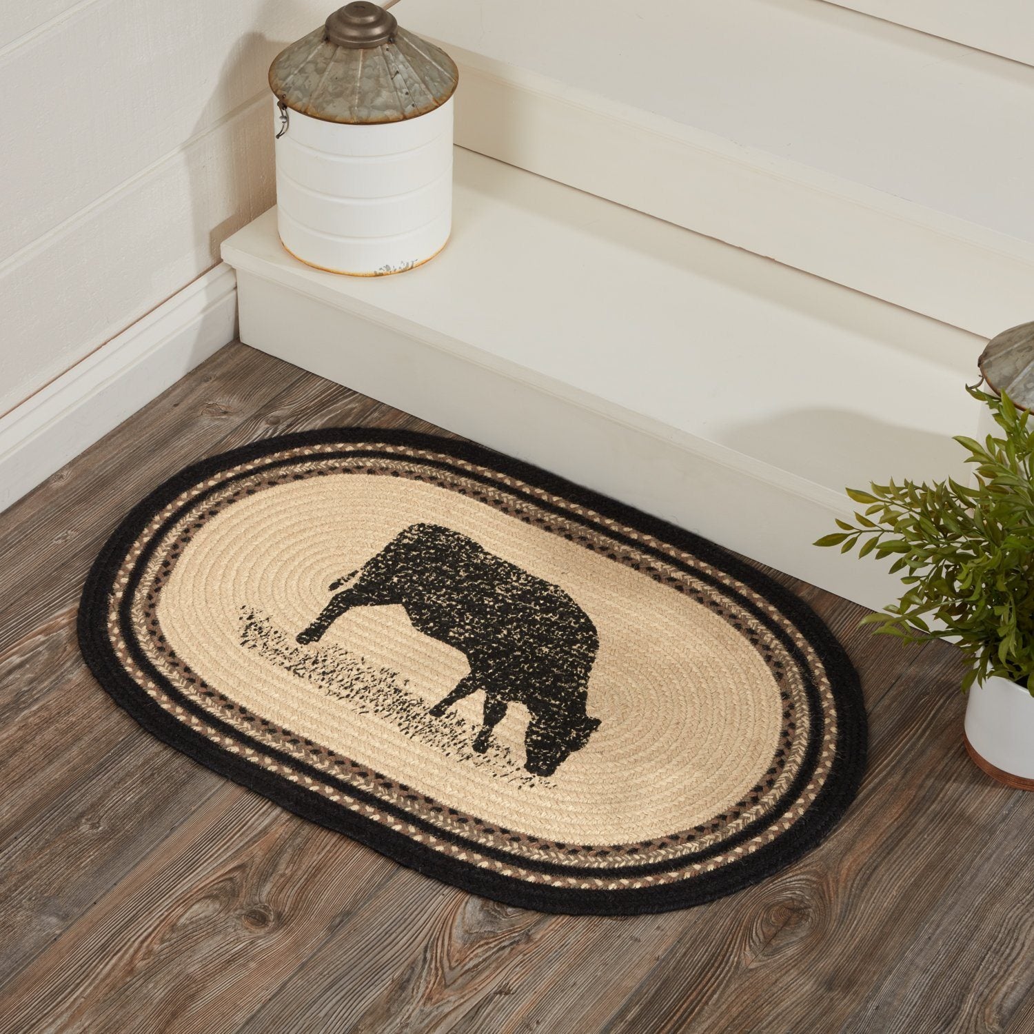 Sawyer Mill Charcoal Cow Oval Braided Rug 20x30