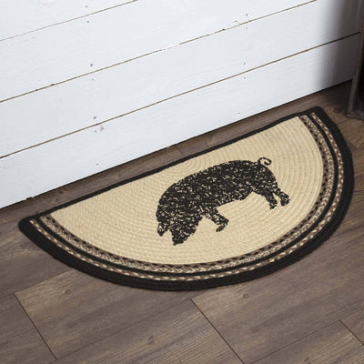 Sawyer Mill Charcoal Pig Half Circle Braided Rug 16.5x33" - Primitive Star Quilt Shop