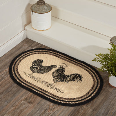 Sawyer Mill Charcoal Poultry Oval Braided Rug 20x30" - Primitive Star Quilt Shop