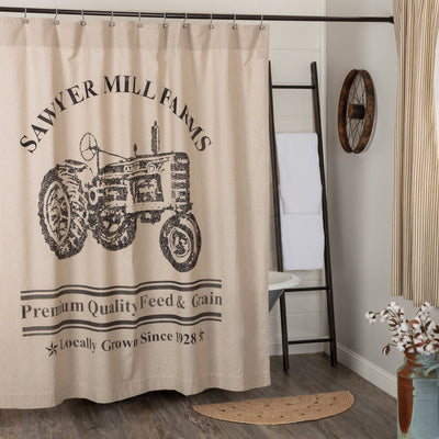 Sawyer Mill Charcoal Tractor Shower Curtain - Primitive Star Quilt Shop