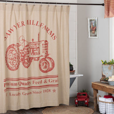 Sawyer Mill Red Tractor Shower Curtain - Primitive Star Quilt Shop