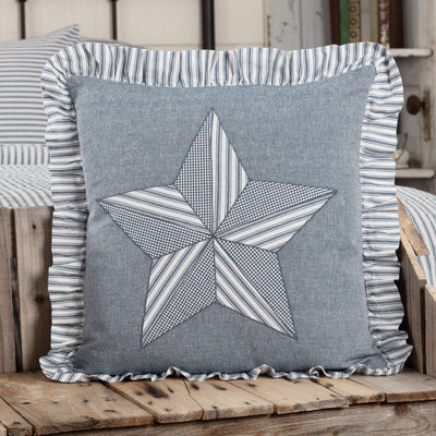 Sawyer Mill Blue Barn Star Pillow 18" Filled - Primitive Star Quilt Shop