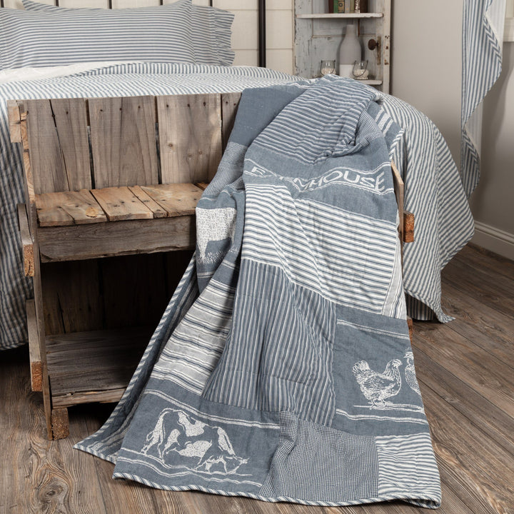 VHC Brands Sawyer Mill Blue Farm Animal Quilted Throw - Main Image