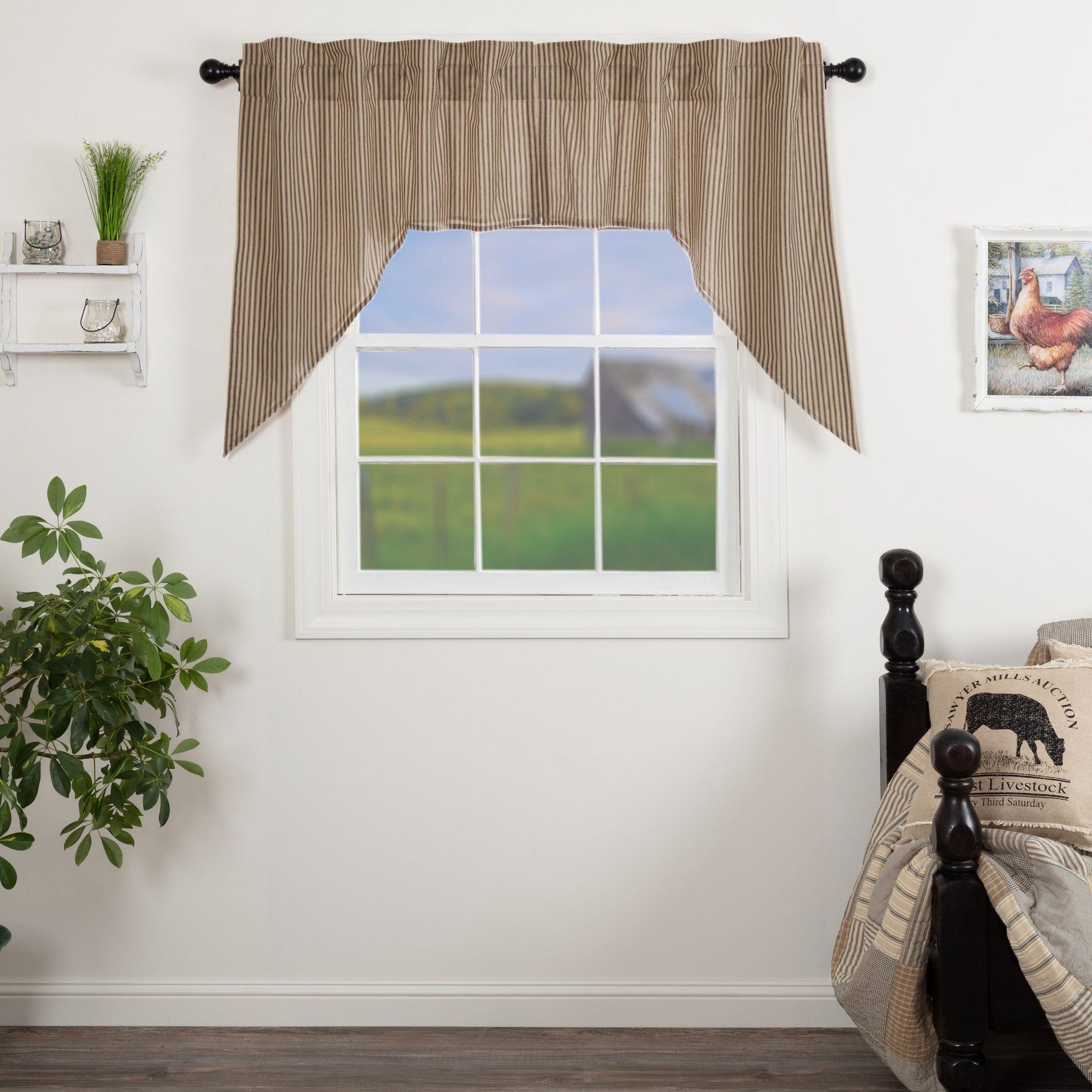 Sawyer Mill Charcoal Ticking Stripe Lined Swag Curtains
