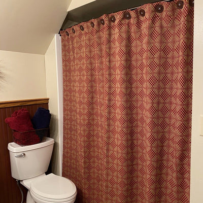 Shadowbrook Cranberry and Tan Woven Shower Curtain - Primitive Star Quilt Shop