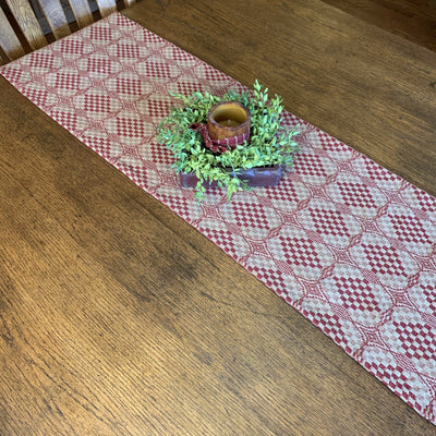 Shadowbrook Cranberry and Tan Woven Table Runner 56" - Primitive Star Quilt Shop