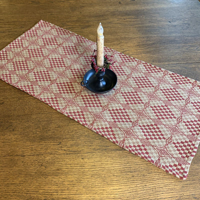 Shadowbrook Cranberry and Tan Woven Table Runner 32" - Primitive Star Quilt Shop