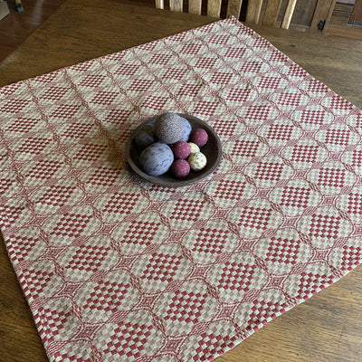 Shadowbrook Cranberry and Tan Woven Small Table Cloth 34" - Primitive Star Quilt Shop