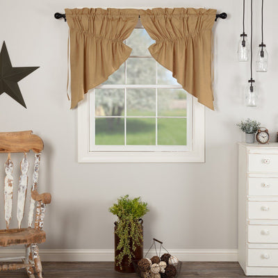 Simple Life Flax Khaki Lined Prairie Swag Curtains - Primitive Star Quilt Shop