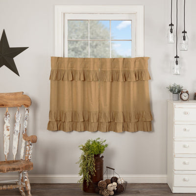 Simple Life Flax Khaki Ruffled Tier Curtains 36" - Primitive Star Quilt Shop