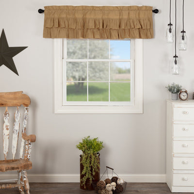 Simple Life Flax Khaki Ruffled Valance 60" - Primitive Star Quilt Shop