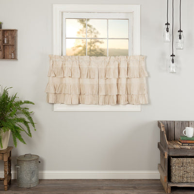 Simple Life Flax Natural Ruffled Tier Curtains 24" - Primitive Star Quilt Shop