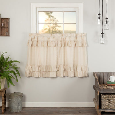Simple Life Flax Natural Ruffled Tier Curtains 36" - Primitive Star Quilt Shop