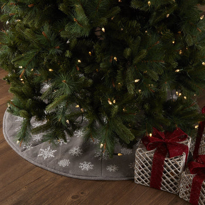 Snowflake Burlap Grey Tree Skirt 48" - Primitive Star Quilt Shop