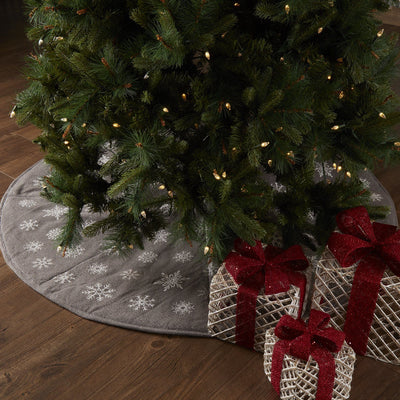 Snowflake Burlap Grey Tree Skirt 55" - Primitive Star Quilt Shop