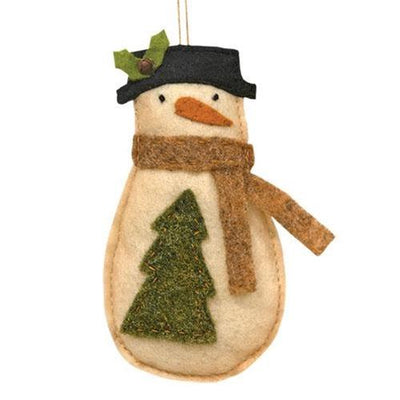 Snowman with Tree Ornament - Primitive Star Quilt Shop