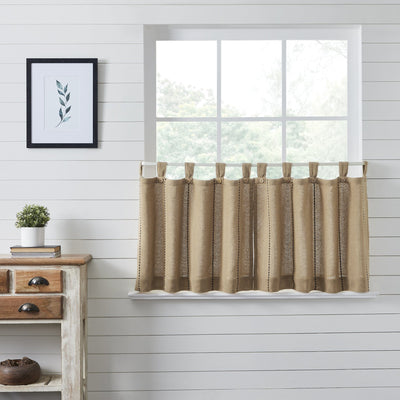 Stitched Burlap Natural Lined Tier Curtains 24" - Primitive Star Quilt Shop