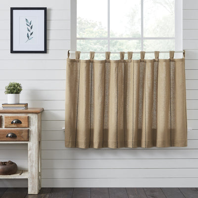 Stitched Burlap Natural Lined Tier Curtains 36" - Primitive Star Quilt Shop