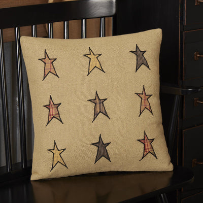 Stratton Applique Star Burlap Pillow 16" Filled - Primitive Star Quilt Shop