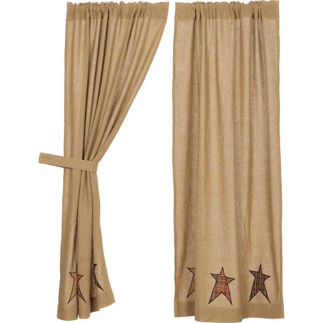Stratton Burlap Applique Star Short Panel Curtains 63