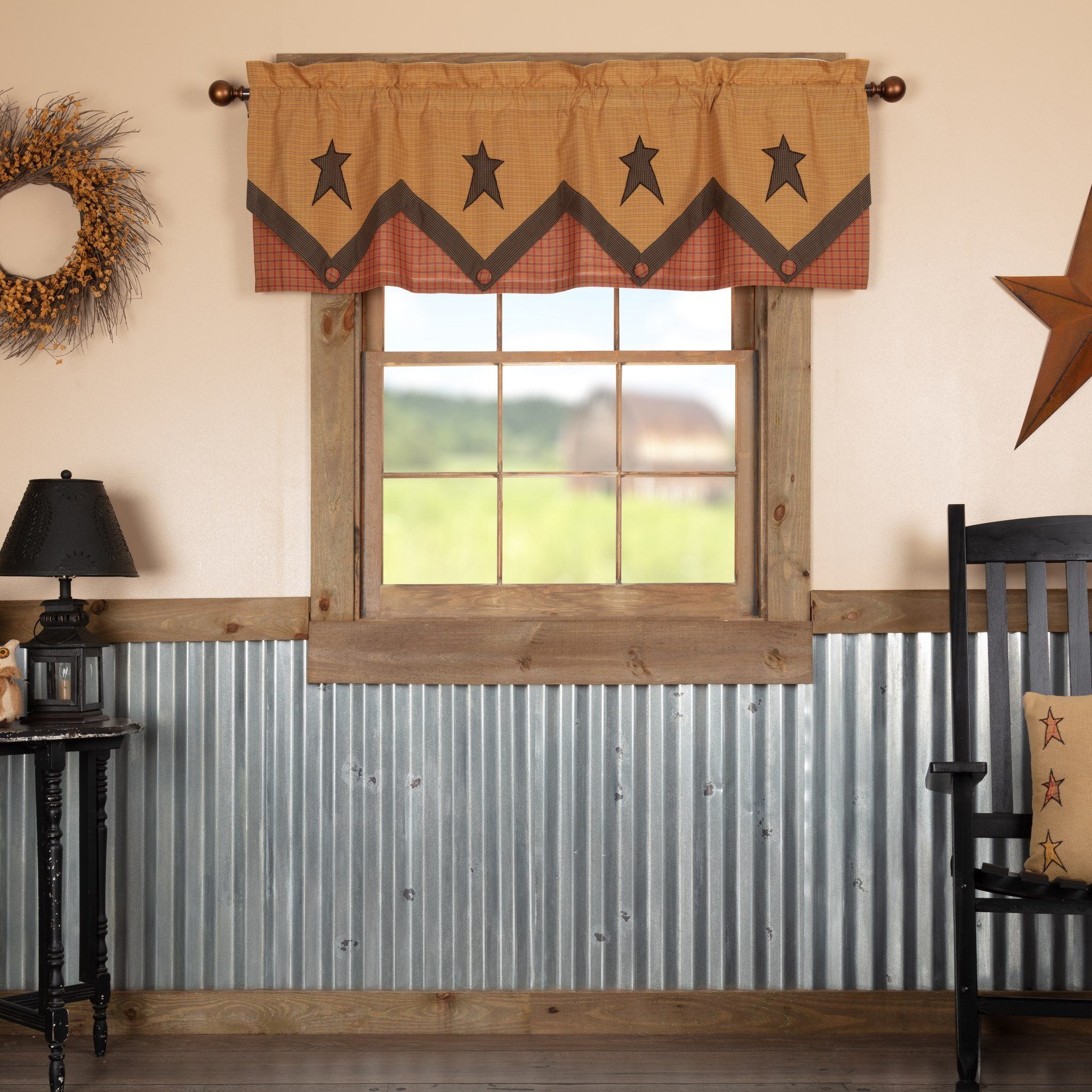 VHC Stratton Primitive Star Layered Lined Valance 60