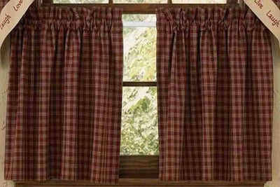 Sturbridge Wine Unlined Tier Curtains 36" - Primitive Star Quilt Shop