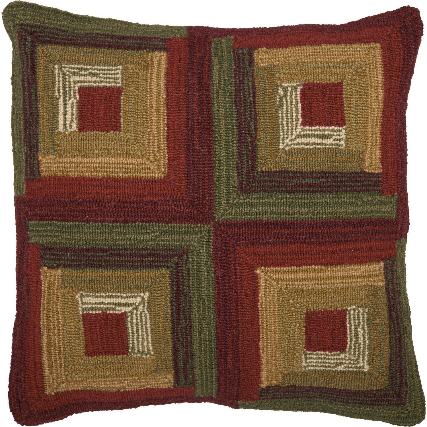 Tea Cabin Hooked Pillow 18 Filled