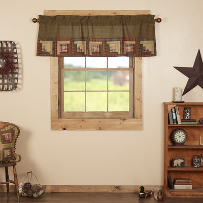 Tea Cabin Log Cabin Block Border Lined Valance 60" - Primitive Star Quilt Shop