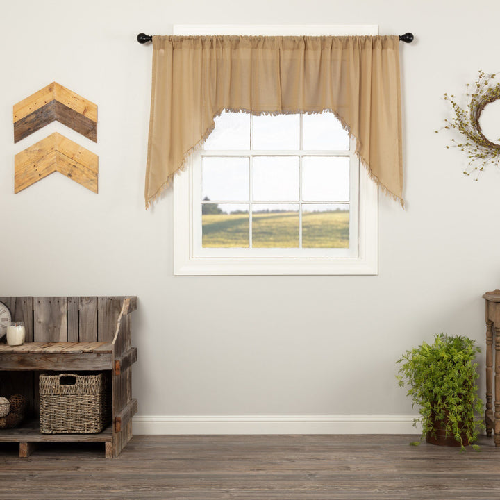 Tobacco Cloth Fringed Prairie Curtain Set