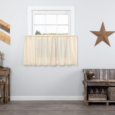 Natural Fringed Tobacco Cloth Tier Curtains 24" - Primitive Star Quilt Shop