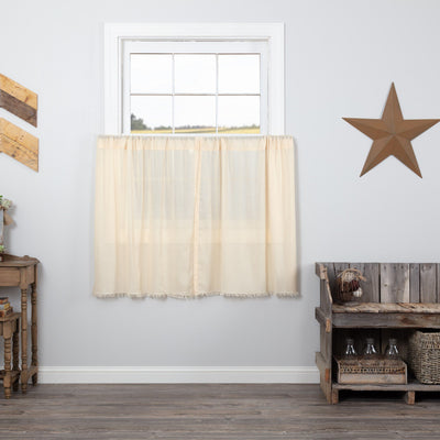 Natural Fringed Tobacco Cloth Tier Curtains 36" - Primitive Star Quilt Shop