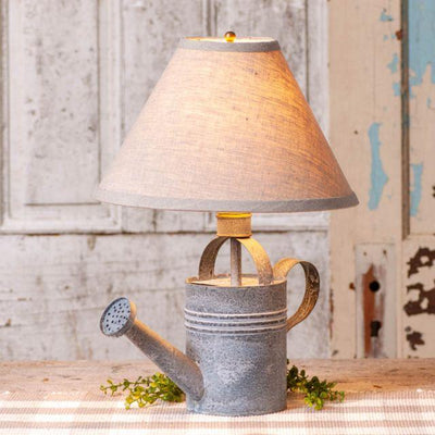 Watering Can Lamp with Ivory Linen Shade - Primitive Star Quilt Shop