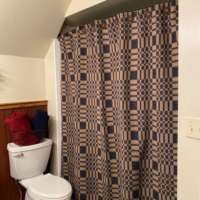 Westbury Navy and Tan Woven Shower Curtain - Primitive Star Quilt Shop
