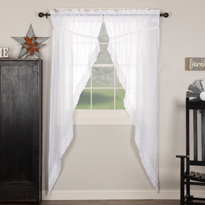 White Ruffled Sheer Long Prairie Curtains 84" - Primitive Star Quilt Shop