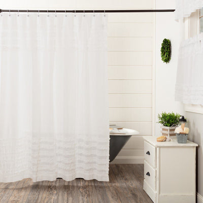 Petticoat Off White Ruffled Sheer Shower Curtain - Primitive Star Quilt Shop