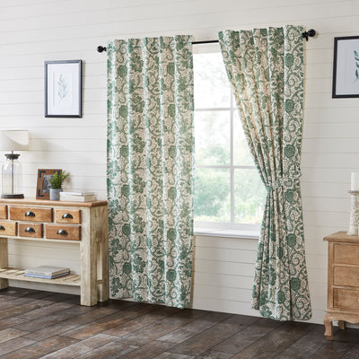 Dorset Green Floral Lined Panel Curtains 84" - Primitive Star Quilt Shop