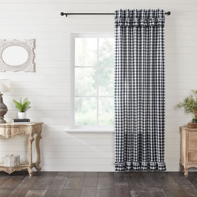 Annie Black Buffalo Check Ruffled Lined Single Panel Curtain 96" - Primitive Star Quilt Shop