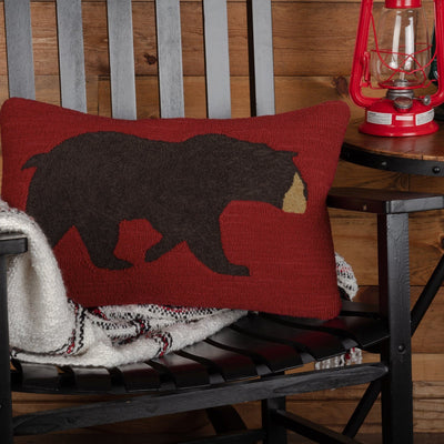 Wyatt Bear Hooked Pillow 14x22" Filled - Primitive Star Quilt Shop