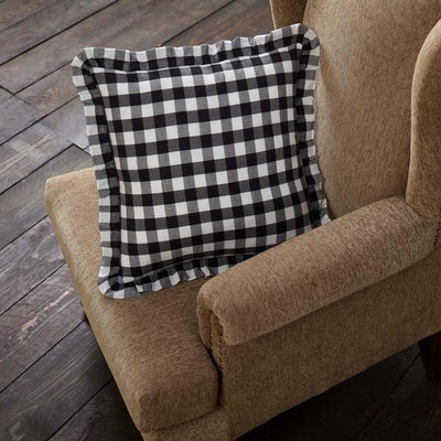 Annie Buffalo Check Black Fabric Pillow 18" Filled - Primitive Star Quilt Shop